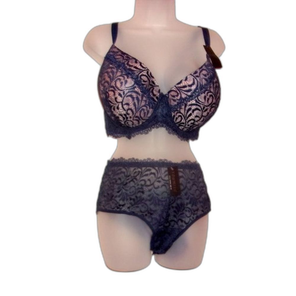 Youmita 44DD Peacoat Lace Coverage Bra/ 3X Lace Panty NWT
